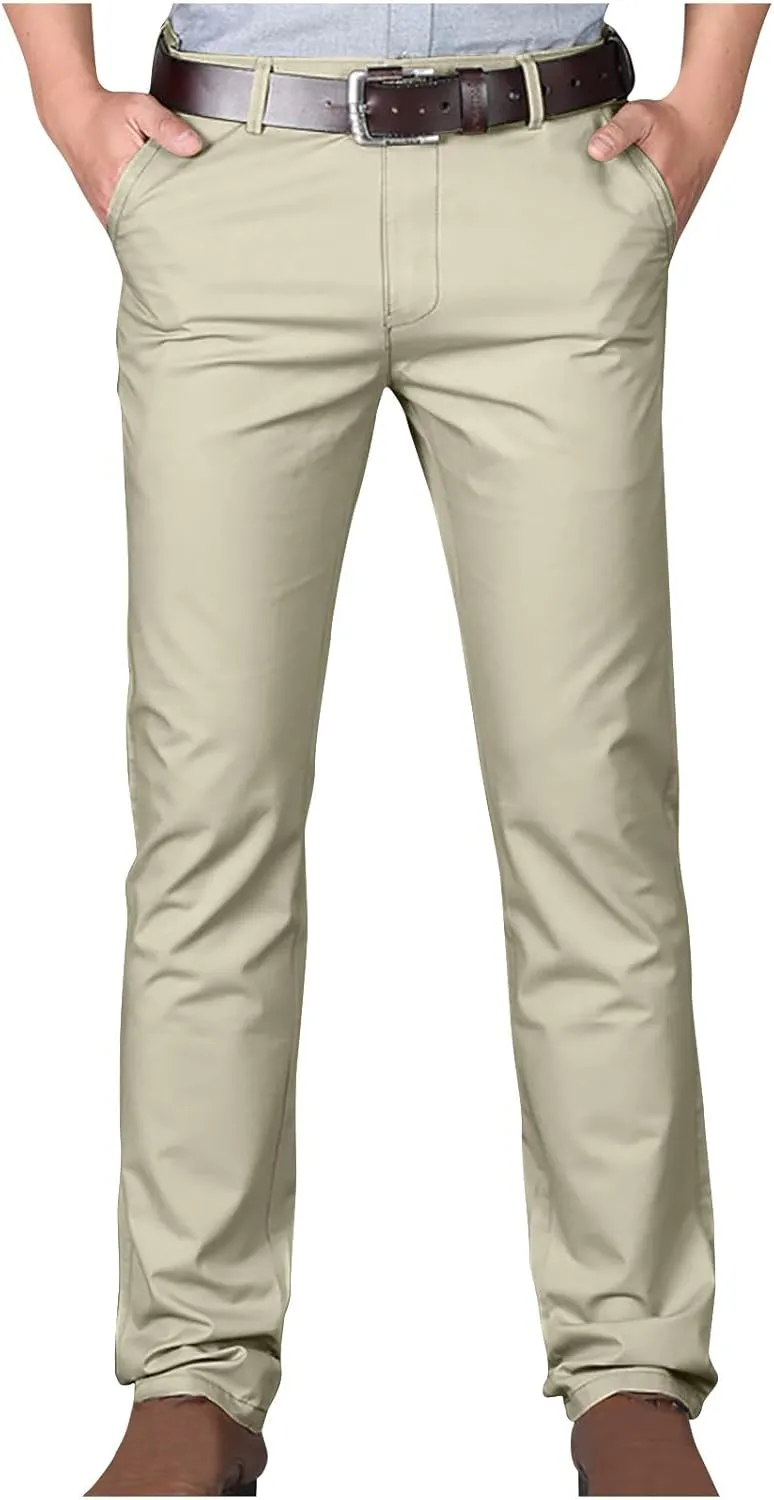 Uillui Dress Pants for Men Business Casual Slim Fit Stretch Slacks Big Tall Chinos Flat Front Flex Golf Straight Long Pants