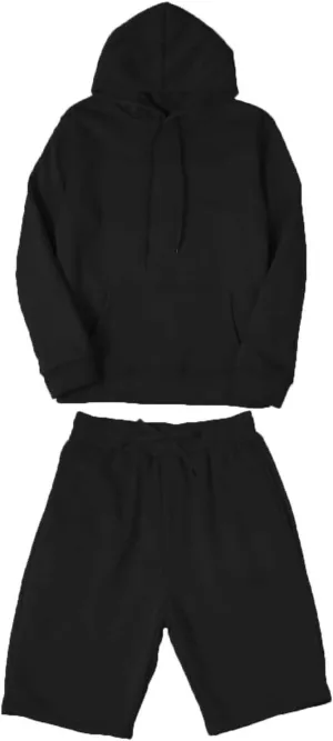 Unisex 2 Piece Sweatsuit for Men Women Oversized Solid Long Sleeve Hoodie Pullover Shorts Tracksuit Jogger Sweatpants