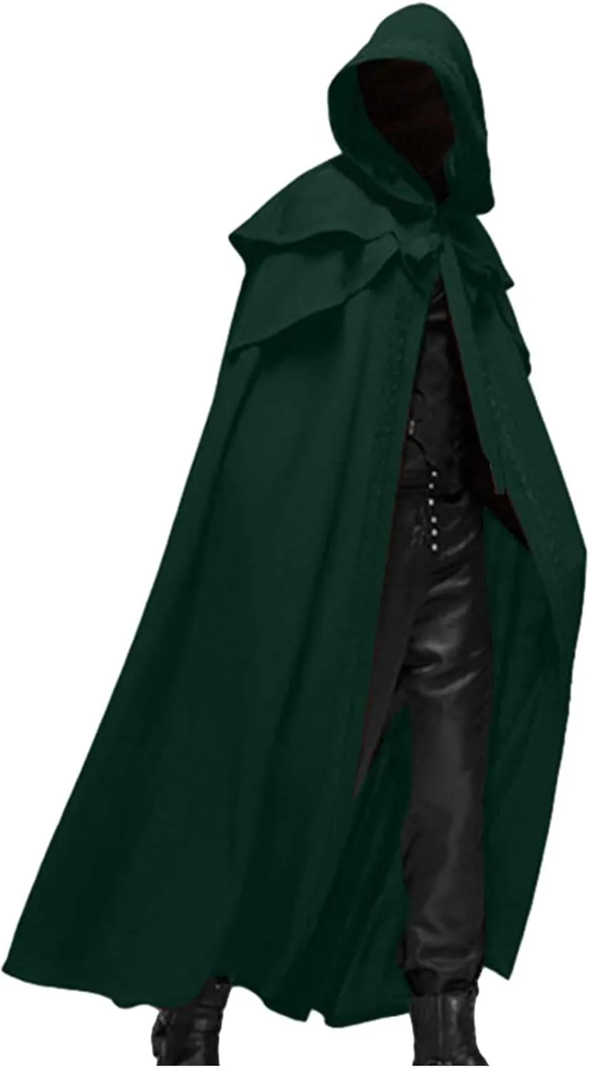 Unisex Men's Halloween Hooded Robe Cloak Renaissance Costuems Medieval Knight Outfit Gothic Witch Party Cape Costume