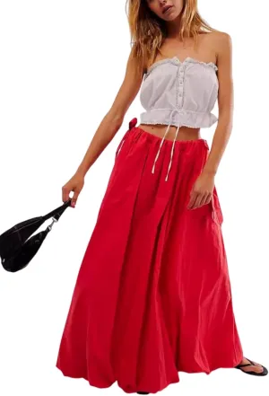 utcoco Women 2025 Trendy Baggy Parachute Skirt Comfy Casual Side Tie Y2k Cargo Maxi Long Skirt