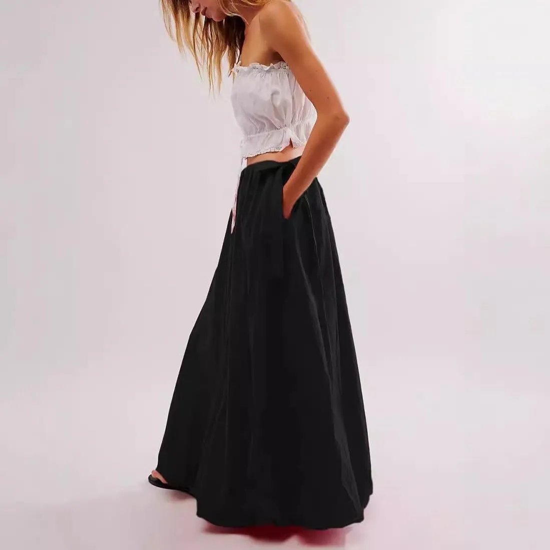 utcoco Women 2025 Trendy Baggy Parachute Skirt Comfy Casual Side Tie Y2k Cargo Maxi Long Skirt