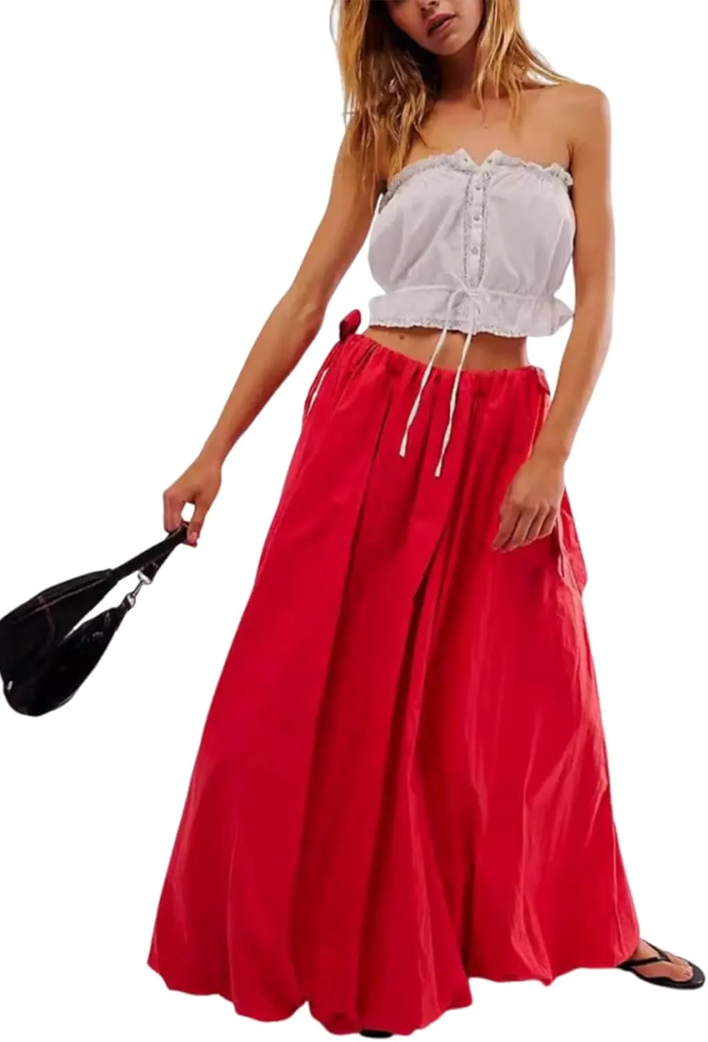utcoco Women 2025 Trendy Baggy Parachute Skirt Comfy Casual Side Tie Y2k Cargo Maxi Long Skirt