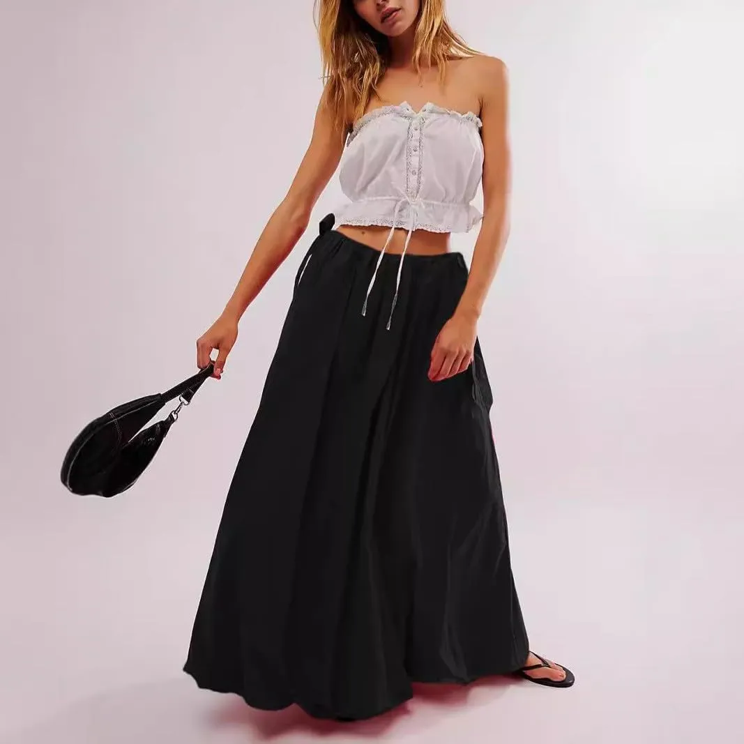 utcoco Women 2025 Trendy Baggy Parachute Skirt Comfy Casual Side Tie Y2k Cargo Maxi Long Skirt