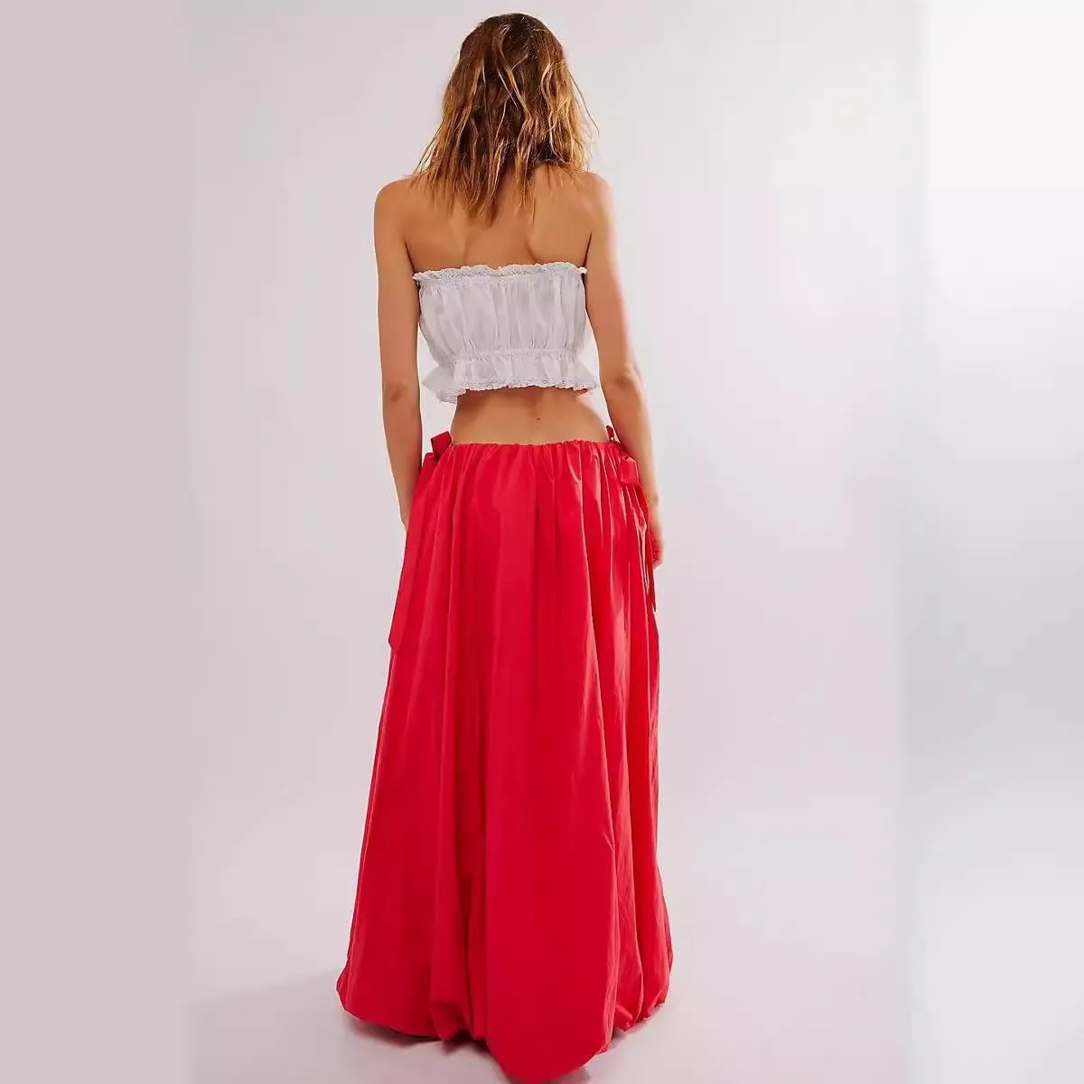 utcoco Women 2025 Trendy Baggy Parachute Skirt Comfy Casual Side Tie Y2k Cargo Maxi Long Skirt