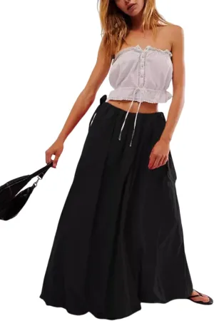 utcoco Women 2025 Trendy Baggy Parachute Skirt Comfy Casual Side Tie Y2k Cargo Maxi Long Skirt