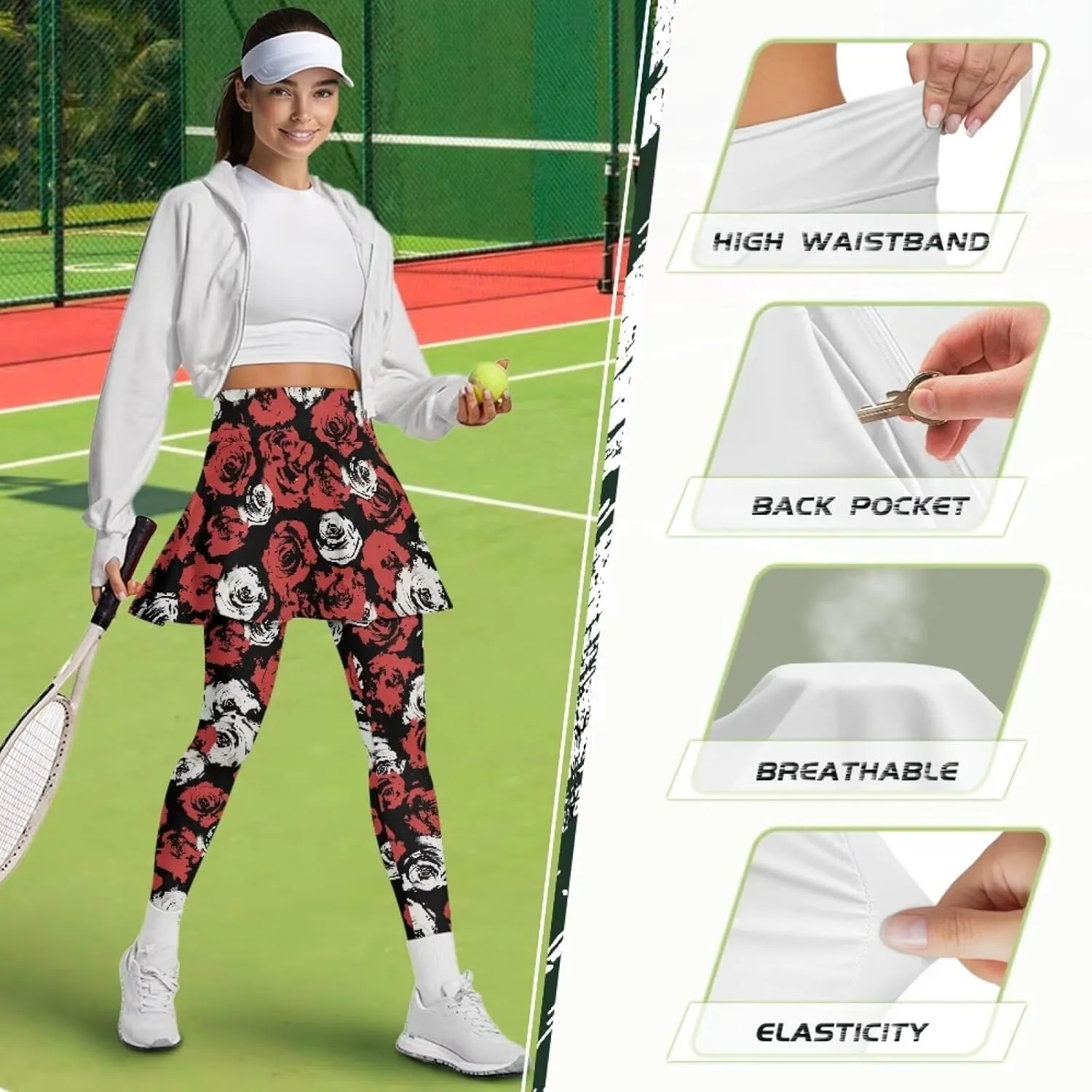 Valentine's Day Tennis Skirts for Women Skirted Legging Golf Shirts Elastic Yoga Running Golf Athletic Skirts