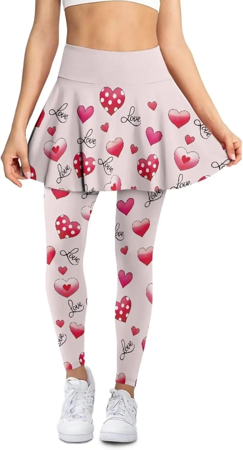 Valentine's Day Tennis Skirts for Women Skirted Legging Golf Shirts Elastic Yoga Running Golf Athletic Skirts