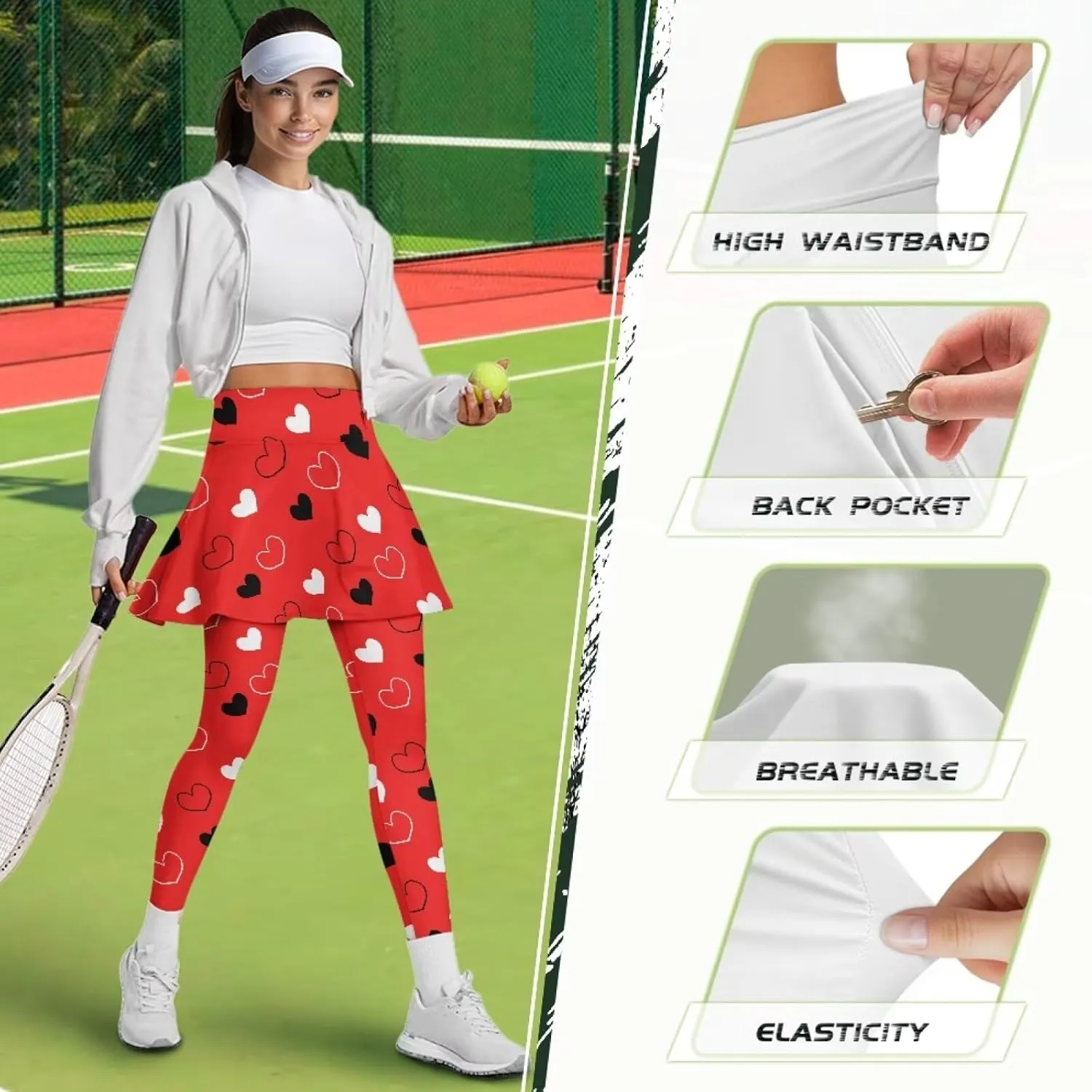 Valentine's Day Tennis Skirts for Women Skirted Legging Golf Shirts Elastic Yoga Running Golf Athletic Skirts