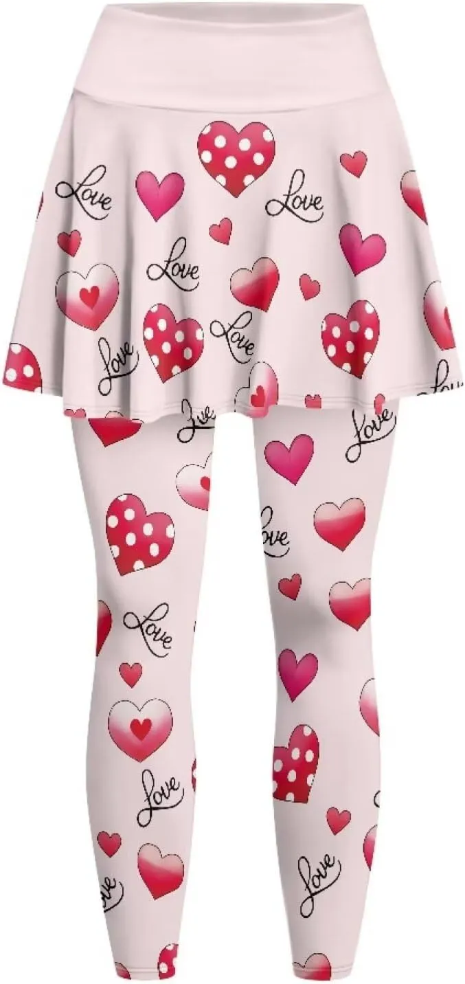 Valentine's Day Tennis Skirts for Women Skirted Legging Golf Shirts Elastic Yoga Running Golf Athletic Skirts