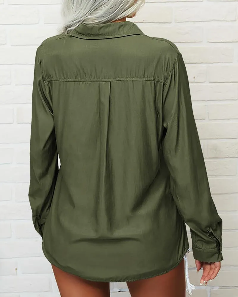 Veatzaer Womens Solid Lapel Long Sleeves Button Down Shirt Top Casual Basic Office Blouse