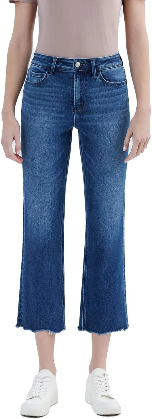 VERVET High Rise Uneven Raw Hem Crop Straight Jeans T6664