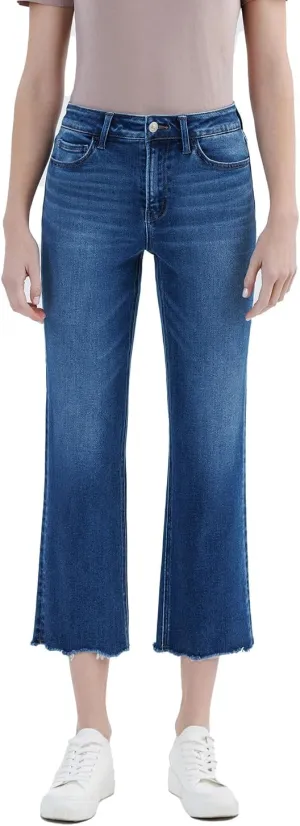 VERVET High Rise Uneven Raw Hem Crop Straight Jeans T6664