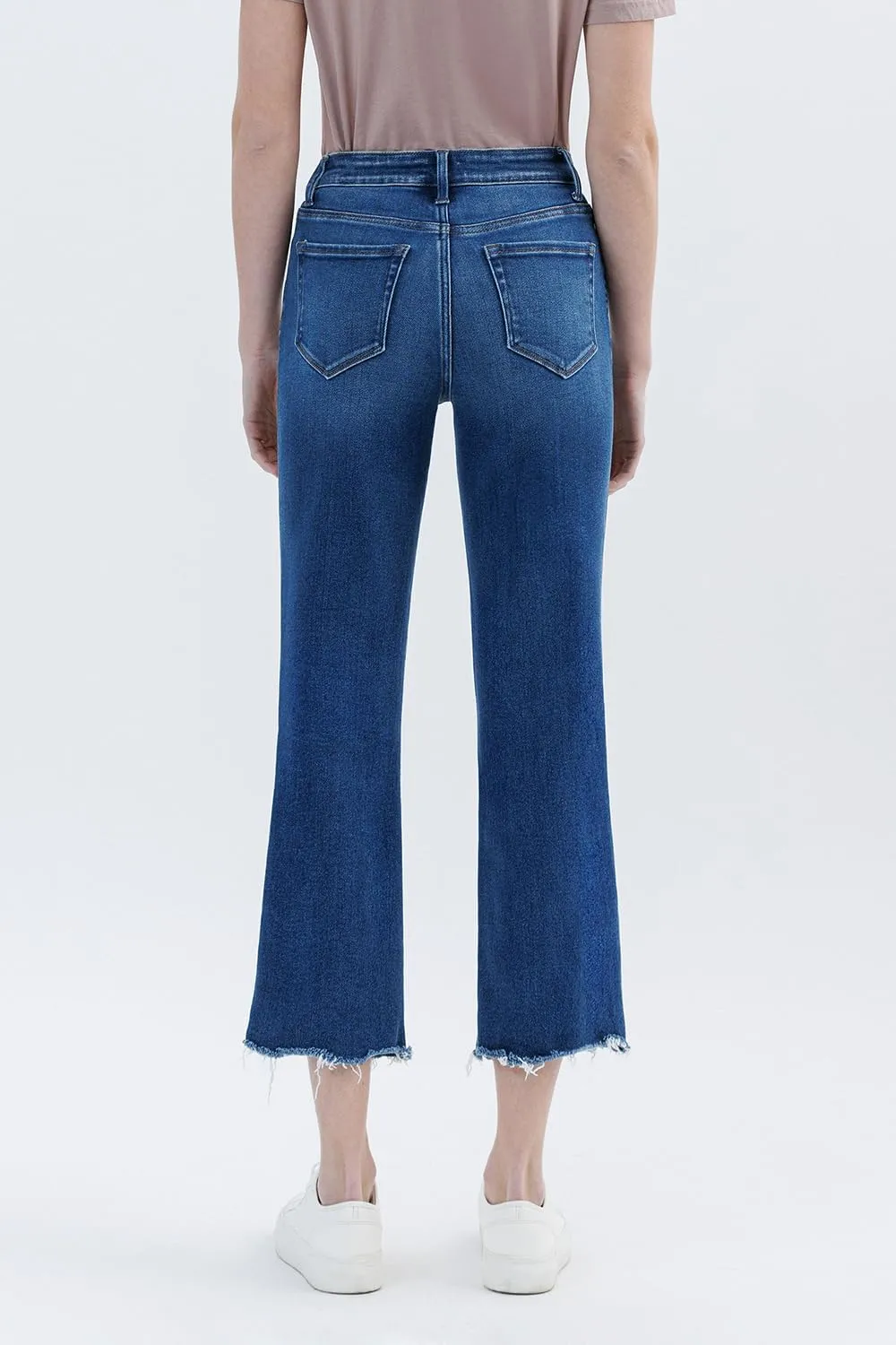 VERVET High Rise Uneven Raw Hem Crop Straight Jeans T6664