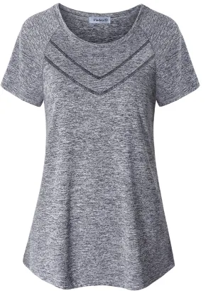 Vindery Women Quick-Dry Line Decor Front Yoga Workout Shirts Athletic Gym Loose Fit Tops