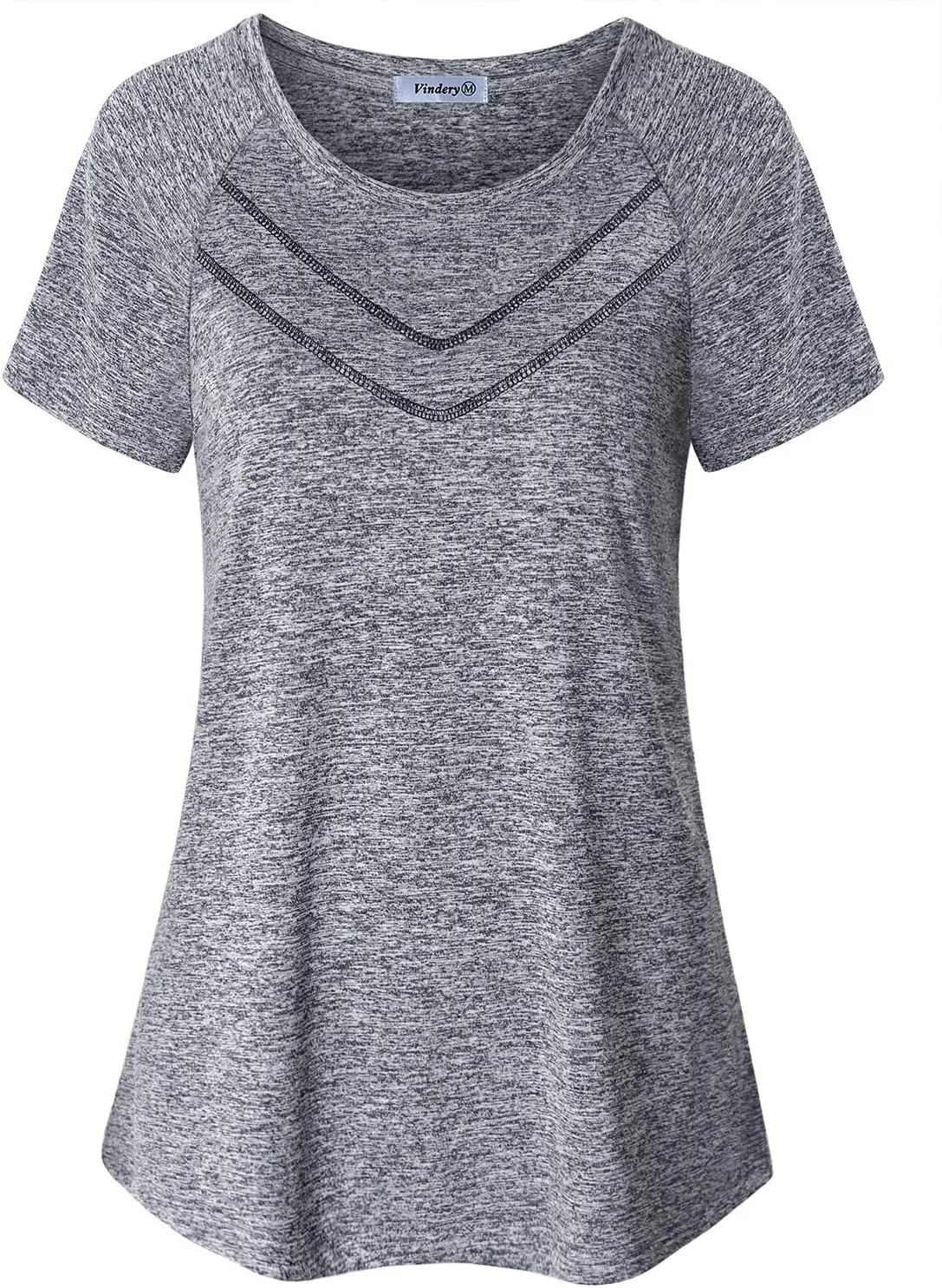 Vindery Women Quick-Dry Line Decor Front Yoga Workout Shirts Athletic Gym Loose Fit Tops