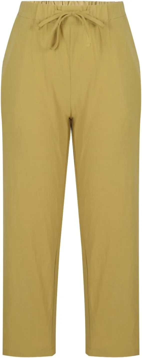 Wide Leg Baggy Pants for Women Summer Drawstring Cotton Linen Pants Beach Lounge Trousers with Pockets