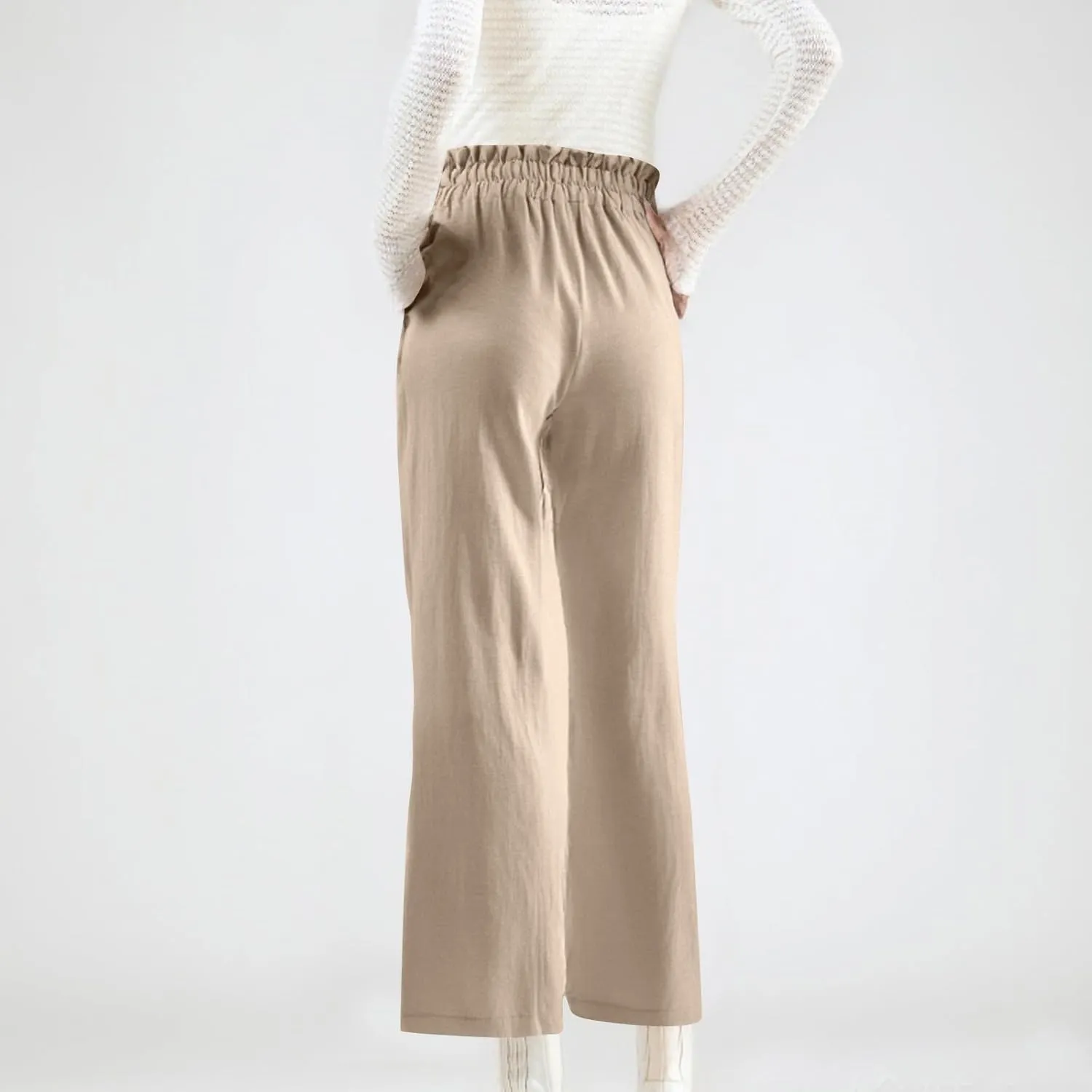 Wide Leg Linen Pants for Women Straight Leg Solid Country Concert Drawstring Cropped Loose Pants with Pockets