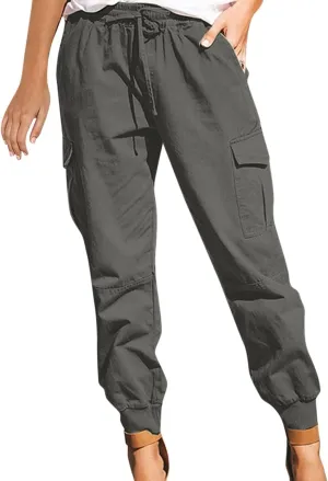 Wide Leg Pants for Women Elastic Waist Drawstring Summer Baggy Cargo Pants with Pockets Lightweight Lounge Trousers