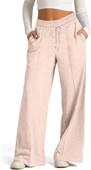 Wide Leg Sweatpants for Womens Leisure Plain Pant Drawstring Workout Pants High Waist Yoga Trouser Daily Comfy Pant