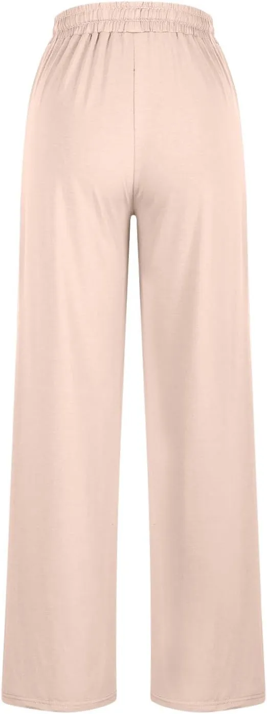 Wide Leg Sweatpants for Womens Leisure Plain Pant Drawstring Workout Pants High Waist Yoga Trouser Daily Comfy Pant
