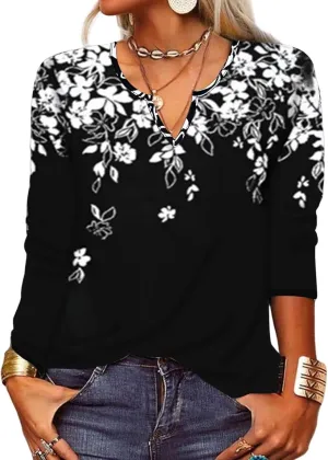 Woman Fall Shirts 2024 Boho Clothes Hippie Floral Print Bohemian Top V-Neck Casual Loose Sweatshirt