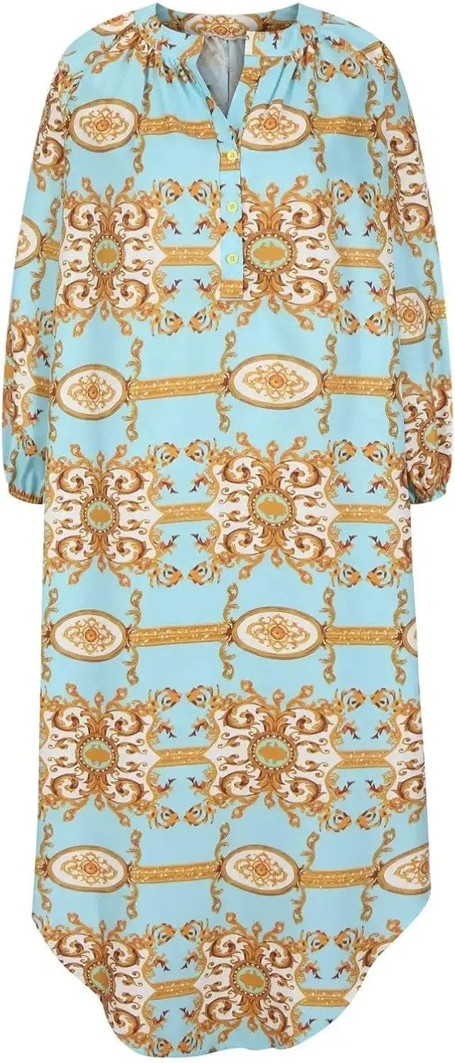 Woman for Teen Girls' Pull On Tops Printed Lantern Sleeve Comfort One Shoulder