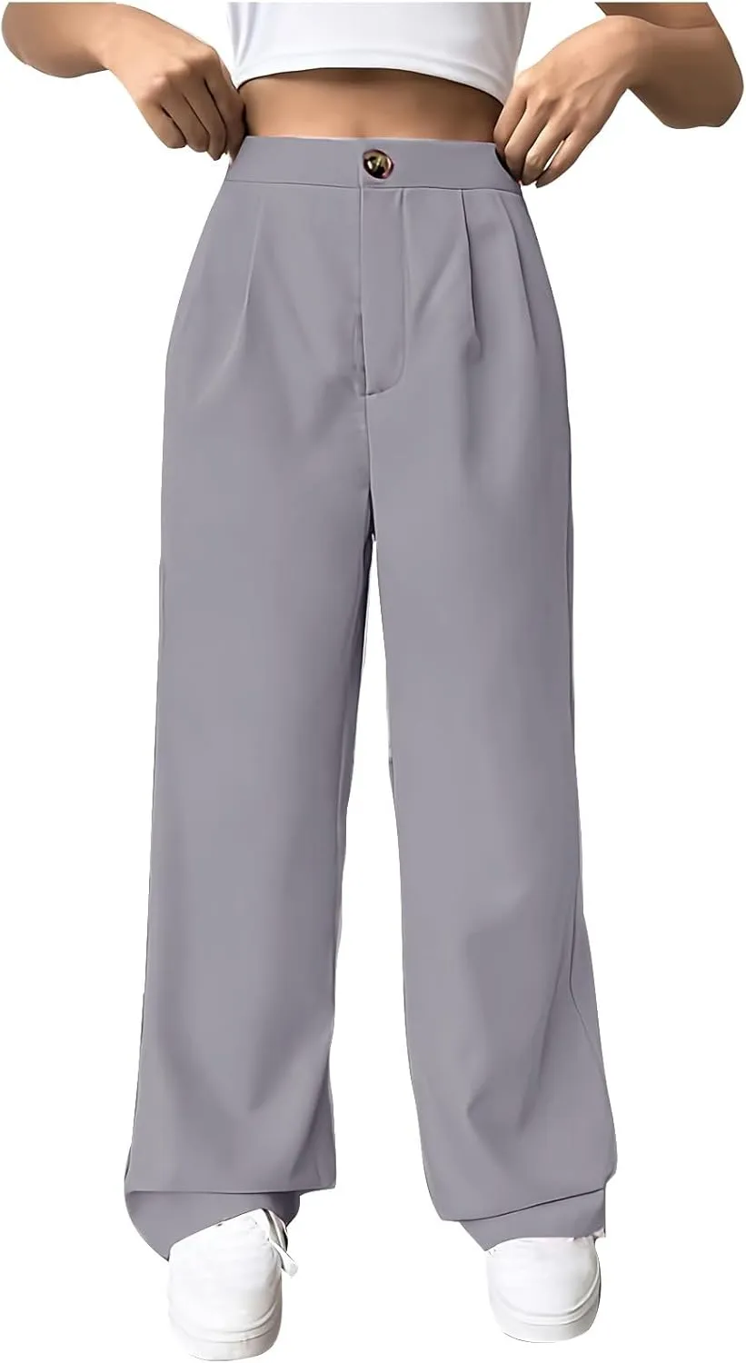 Women Casual High Waist Suit Pants Business Work Trousers Dressy Stretchy Pants Straight Suits Pants Wide Leg Pant