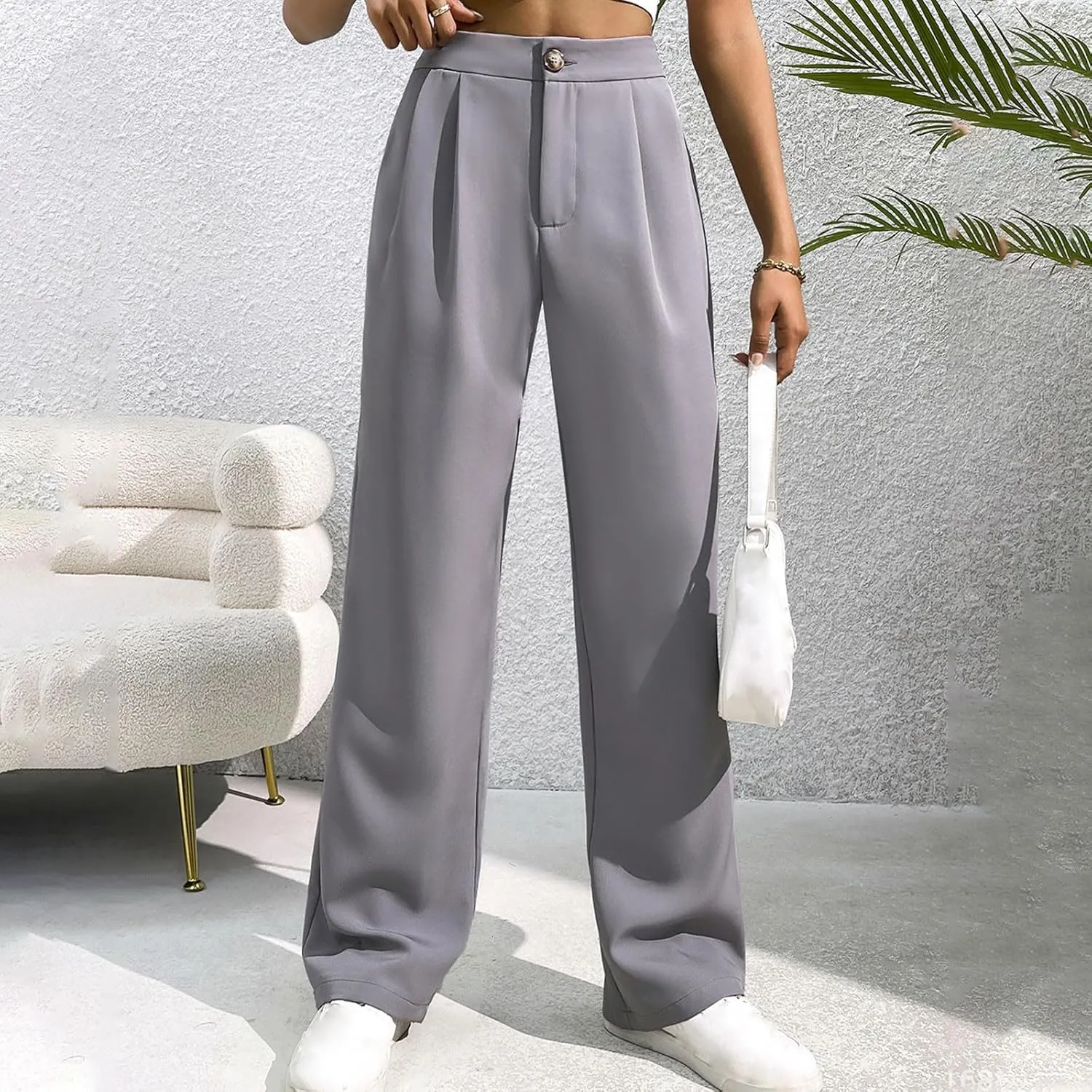 Women Casual High Waist Suit Pants Business Work Trousers Dressy Stretchy Pants Straight Suits Pants Wide Leg Pant