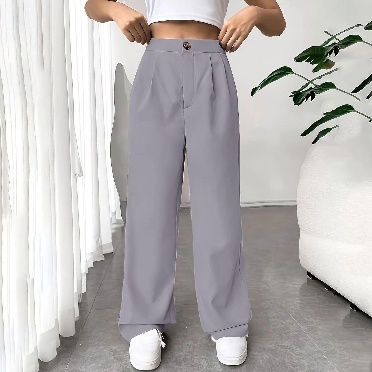 Women Casual High Waist Suit Pants Business Work Trousers Dressy Stretchy Pants Straight Suits Pants Wide Leg Pant