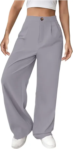 Women Casual High Waist Suit Pants Business Work Trousers Dressy Stretchy Pants Straight Suits Pants Wide Leg Pant