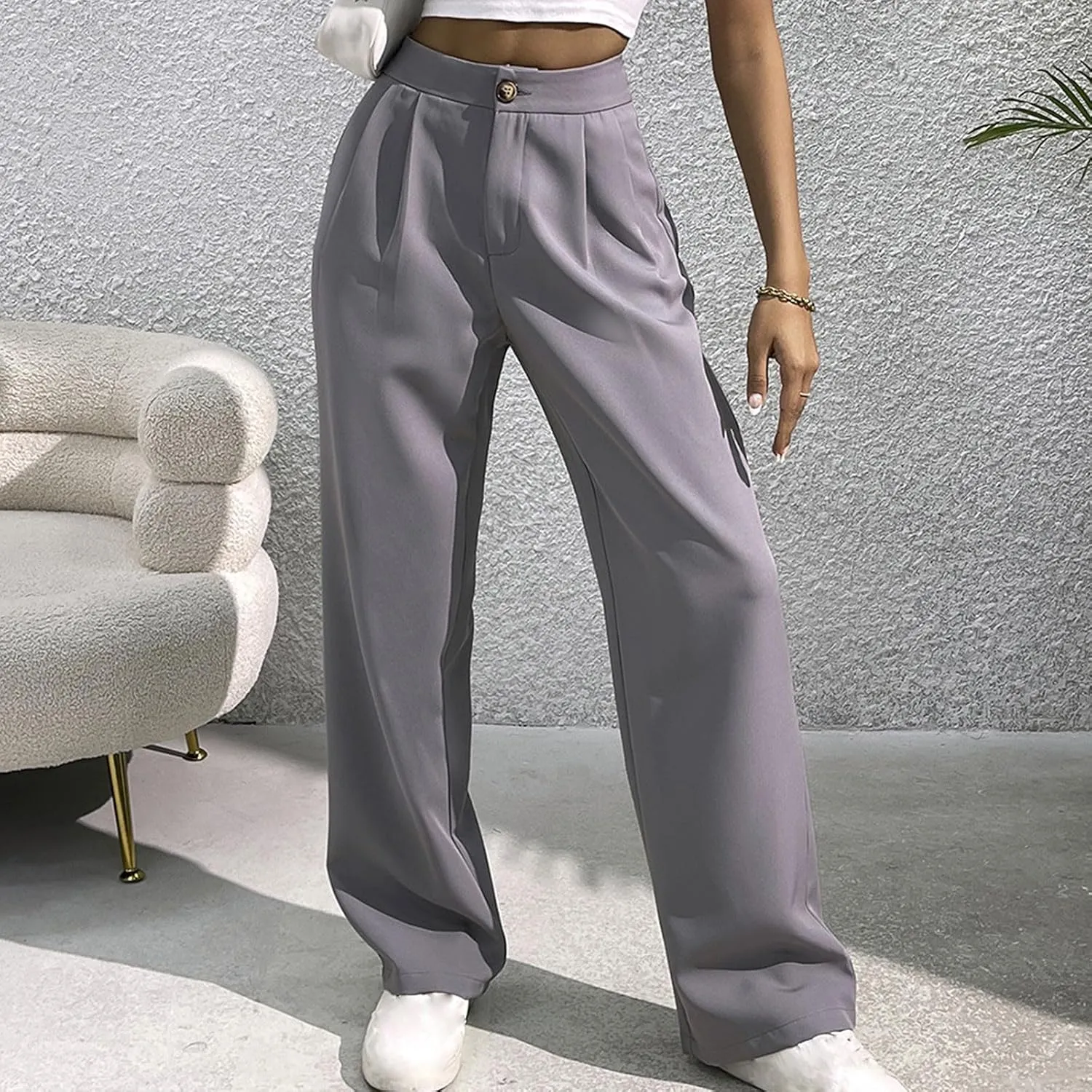 Women Casual High Waist Suit Pants Business Work Trousers Dressy Stretchy Pants Straight Suits Pants Wide Leg Pant