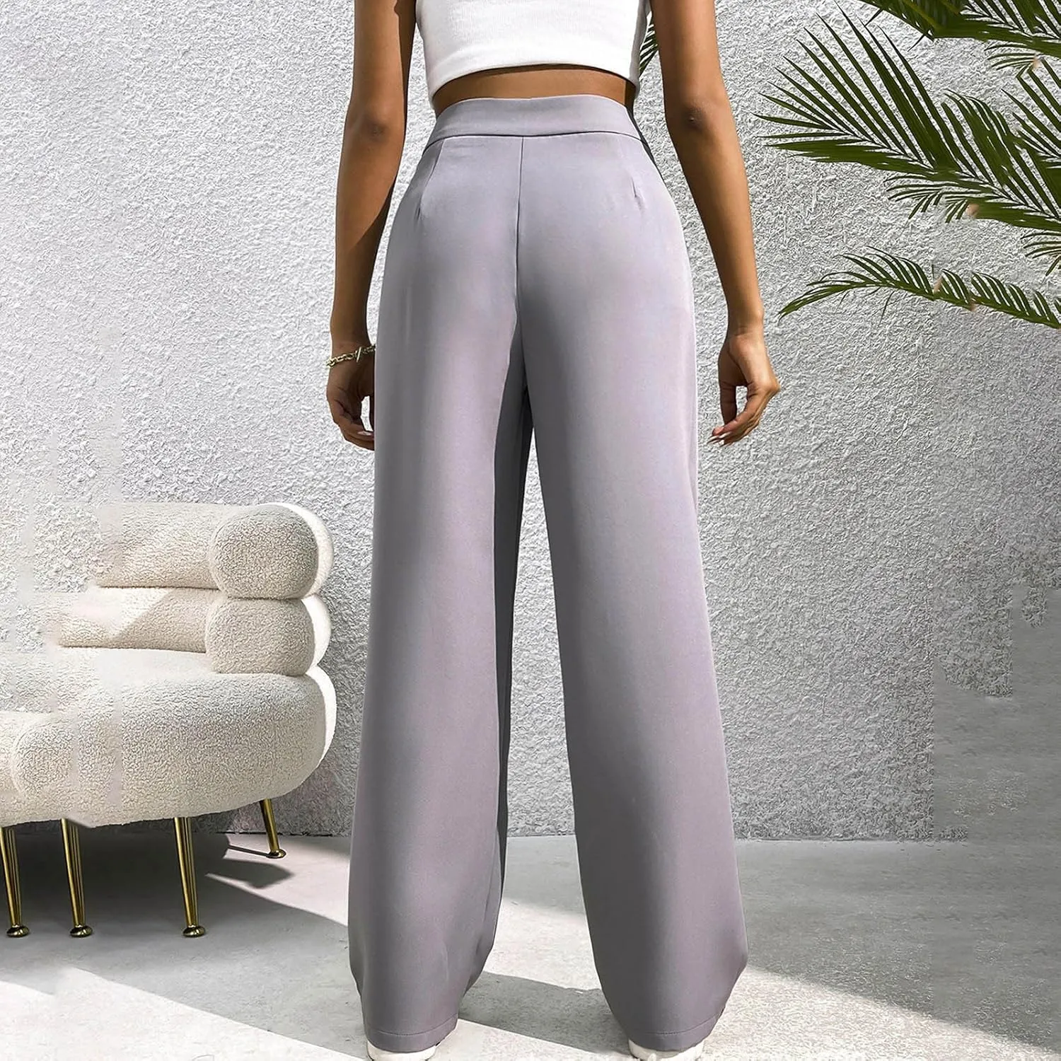 Women Casual High Waist Suit Pants Business Work Trousers Dressy Stretchy Pants Straight Suits Pants Wide Leg Pant
