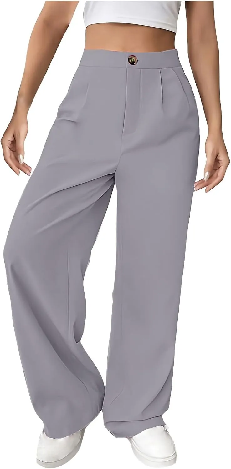 Women Casual High Waist Suit Pants Business Work Trousers Dressy Stretchy Pants Straight Suits Pants Wide Leg Pant