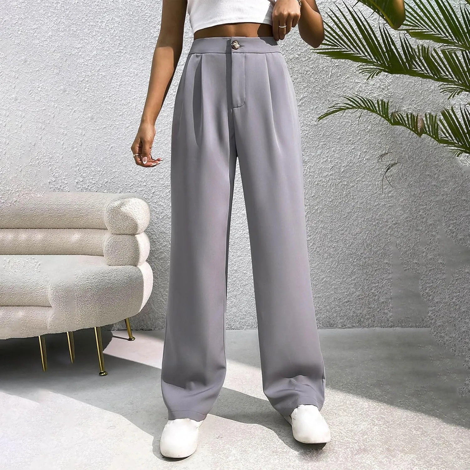 Women Casual High Waist Suit Pants Business Work Trousers Dressy Stretchy Pants Straight Suits Pants Wide Leg Pant