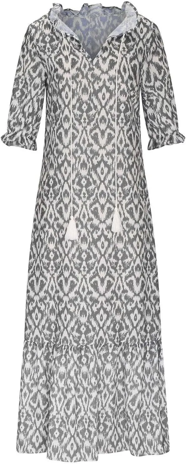 Women Floral Maxi Dress Summer Swing Flowy Womens Dresses Casual Short Sleeve Boho Beach Dress 2025 Vacation Clothes