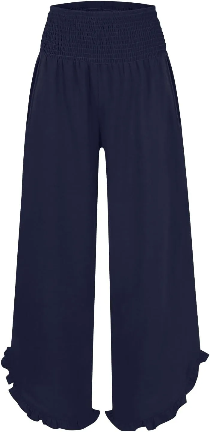 Women High Waisted Palazzo Linen Pants Trendy Pleated Irregular Cotton Linen Trouser Oversize Work Dressy Casaul Pant