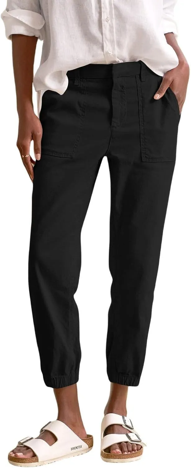Women Linen Joggers Casual Cropped Linen Pants High Waisted Tapered Leg Jogger with Pockets Ankle Length Chino Pants