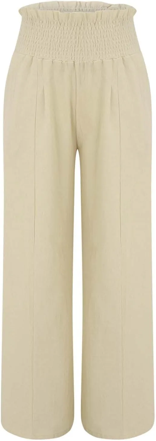 Women Linen Palazzo Pants Summer Wide Leg High Elastic Waist Casual Lounge Pant 2025 Beach Travel Vacation Outfits