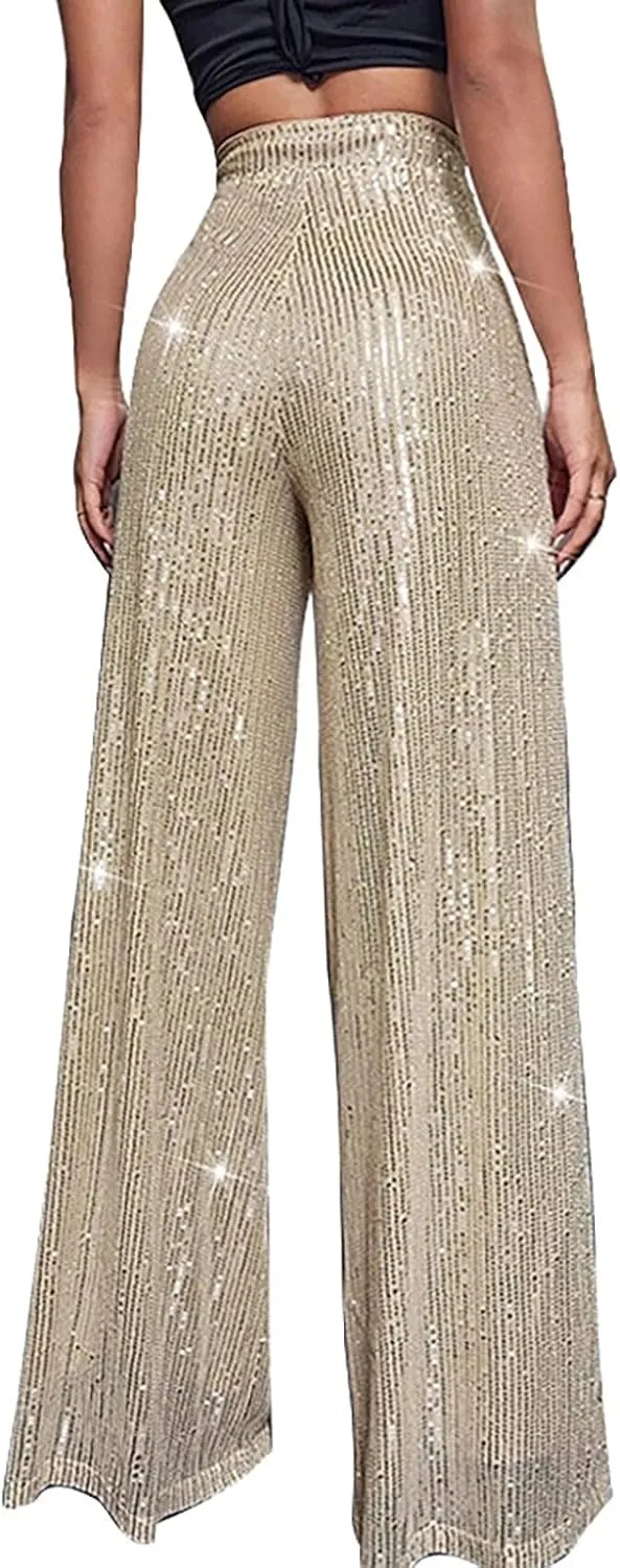 Women Sequin Flare Leggings Women's High Waisted Sequin Loose Drape Wide Leg Pants Fashion Pencil Pants with