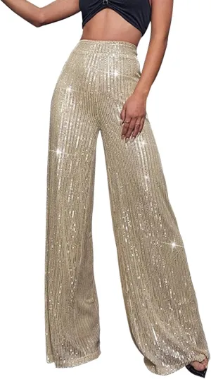 Women Sequin Flare Leggings Women's High Waisted Sequin Loose Drape Wide Leg Pants Fashion Pencil Pants with