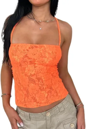 Women Sexy Lace Tank Top Halter Tie Back Camisole Sleeveless Crop Shirts Going Out Summer Streetwear