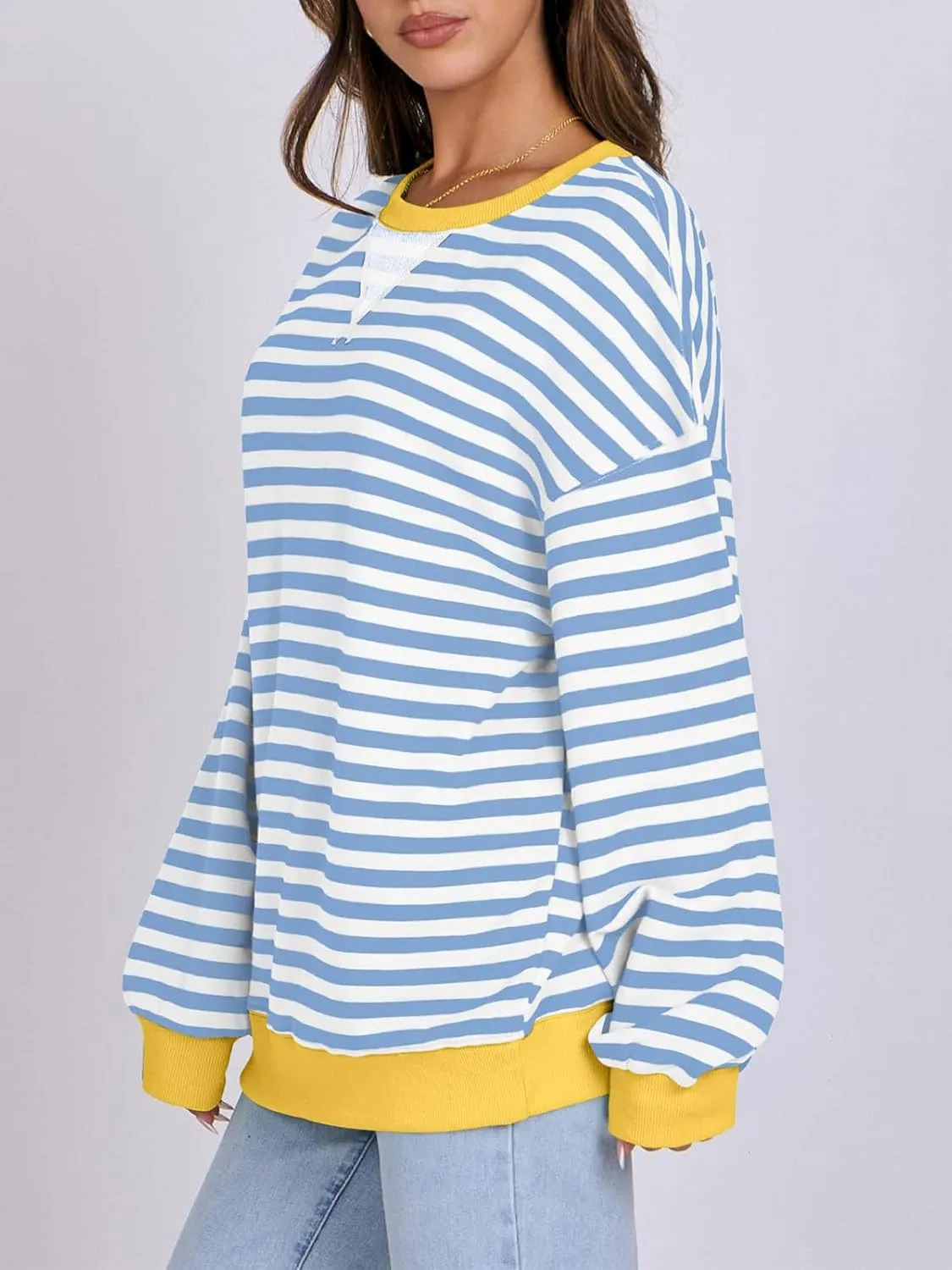 Women Striped Oversized Sweatshirt Long Sleeve Crewneck Hoodies Shirts 2024 Fall Pullover Top Trendy Preppy Clothes
