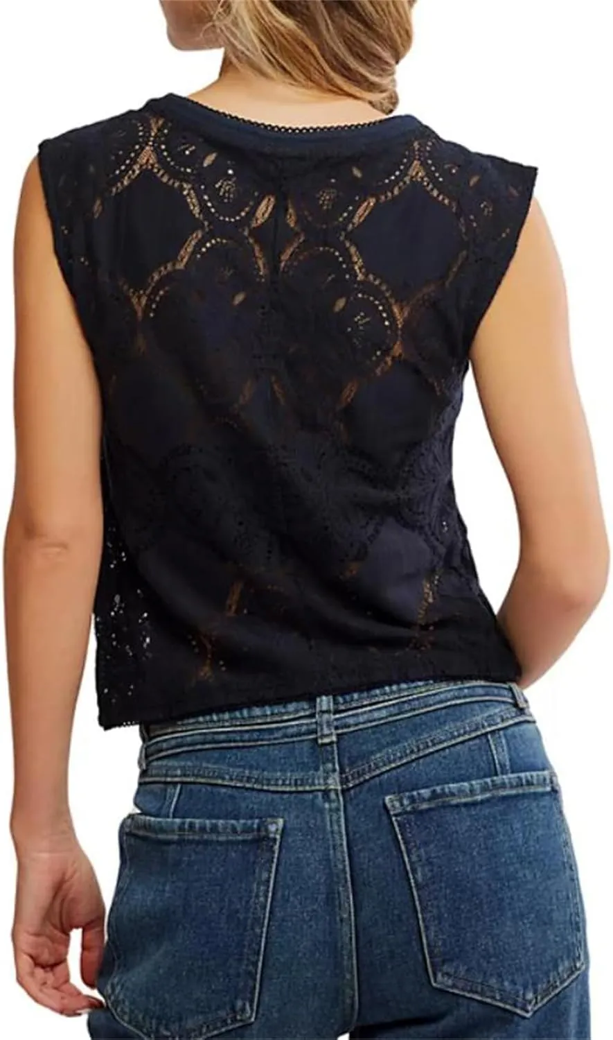 Women Y2k Button Tank Top Cute Floral Lace Hollow Out Sleeveless Going Out Crop Tops Boho Coquette Summer Streetwear