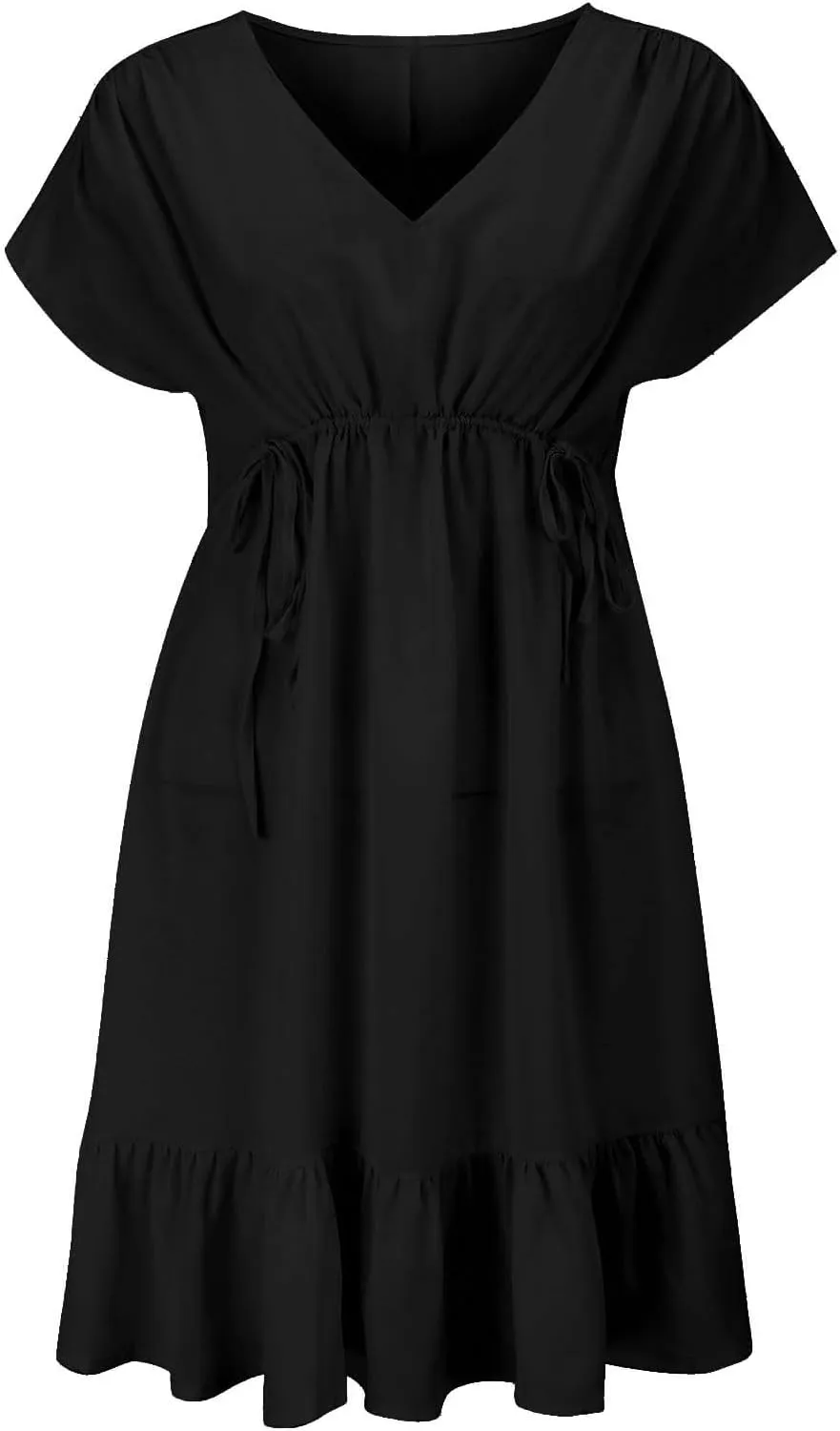 Womens 2025 Summer Short Sleeve V Neck Empire Waist Casual Ruffle A-Line Swing Mini Babydoll Dresses