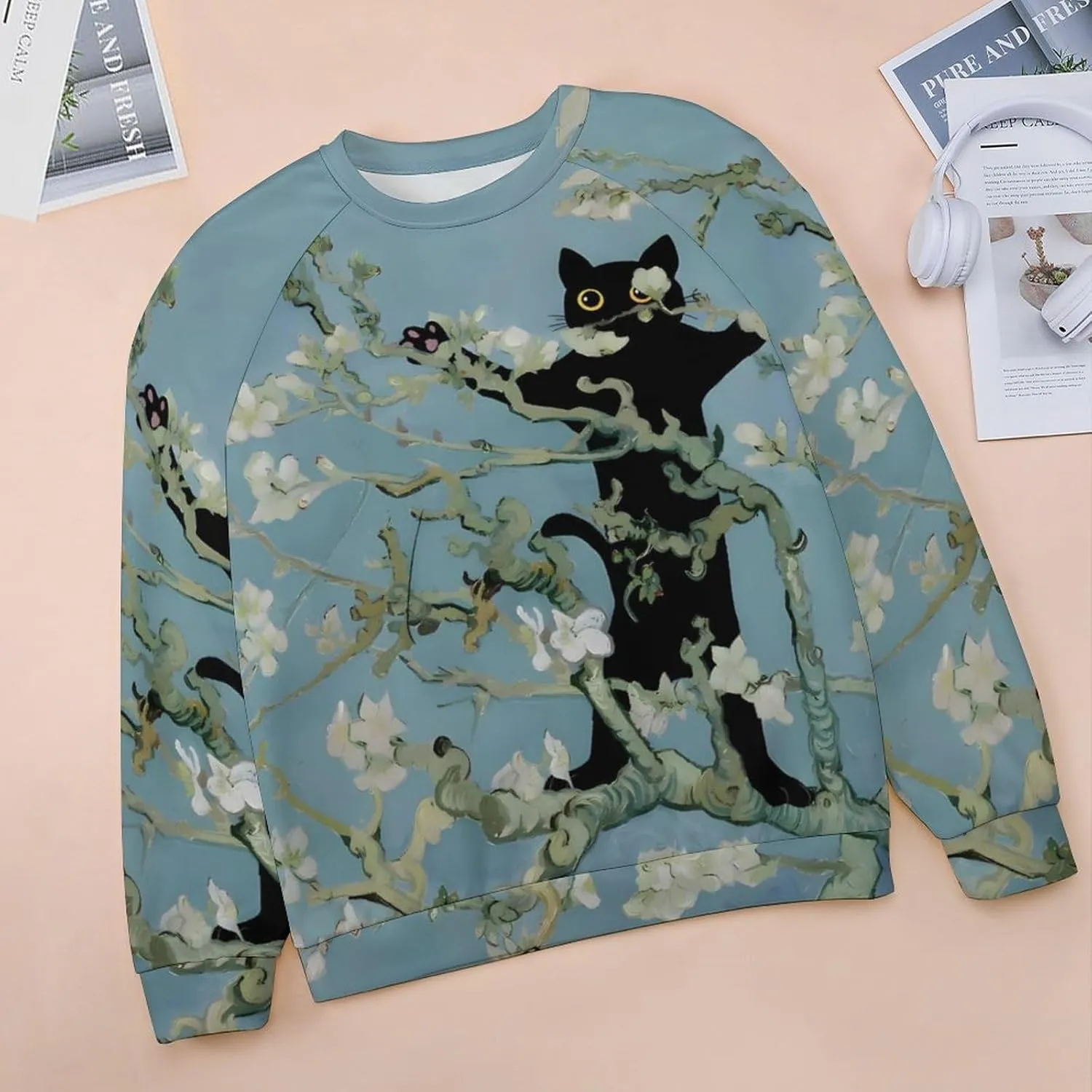 Women's Black Cat Sweatshirt Pullover Cute Cat Lover 3D Graphic Print Sweatshirts Crewneck Casual Loose Shirts