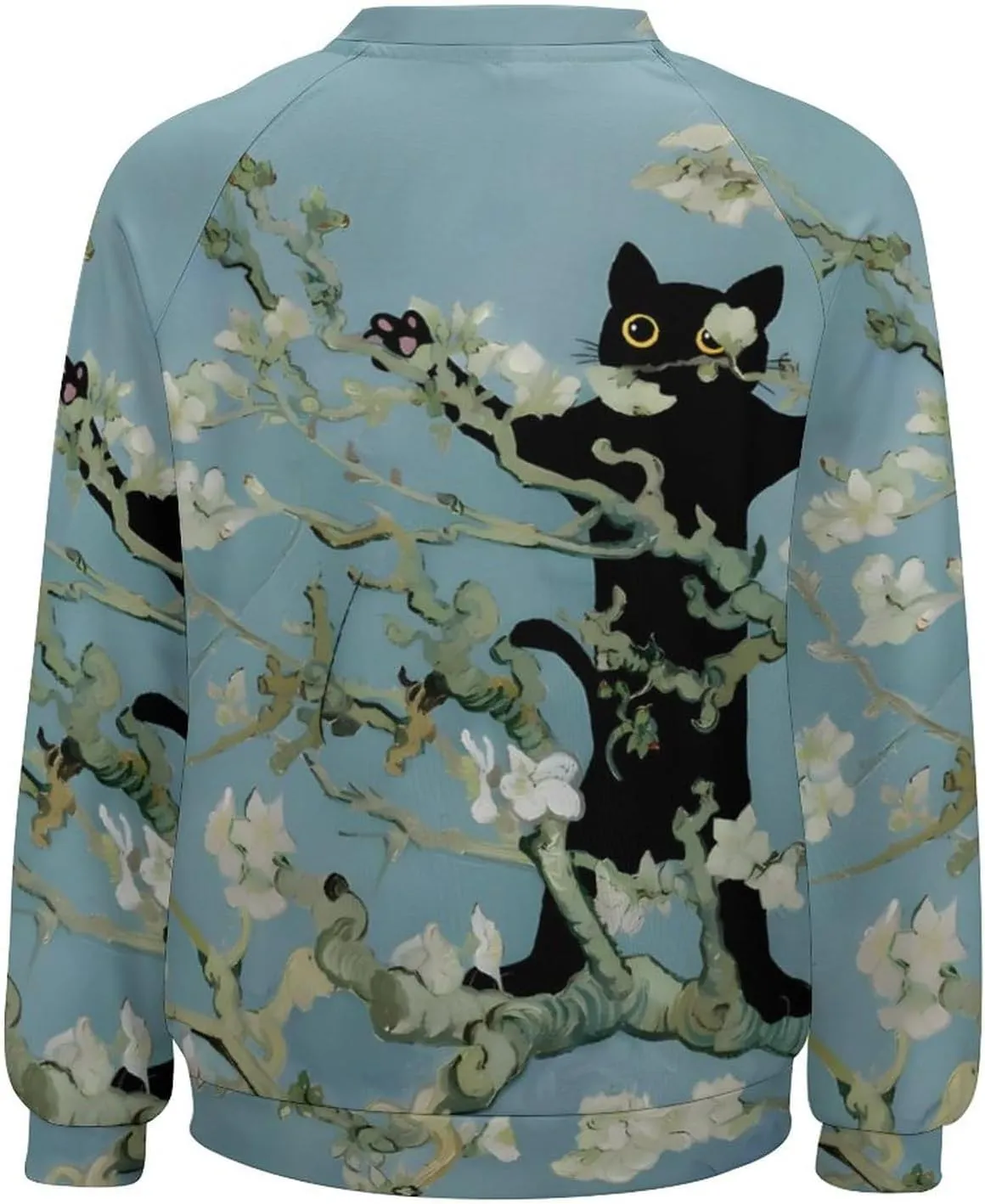 Women's Black Cat Sweatshirt Pullover Cute Cat Lover 3D Graphic Print Sweatshirts Crewneck Casual Loose Shirts
