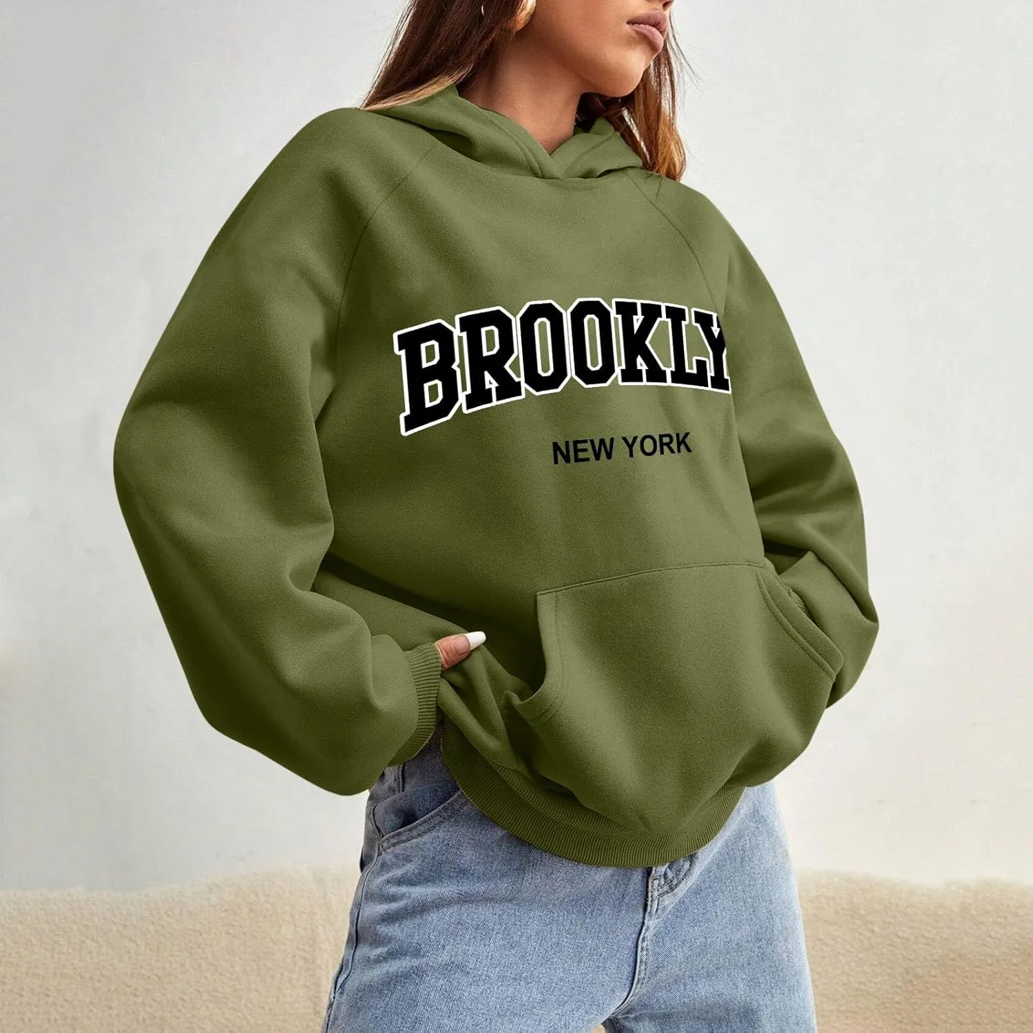 Womens Brooklyn Hoodies Trendy Y2K Oversized Sweatshirt New York Crewneck Long Sleeve Pullover Tops With Pockets