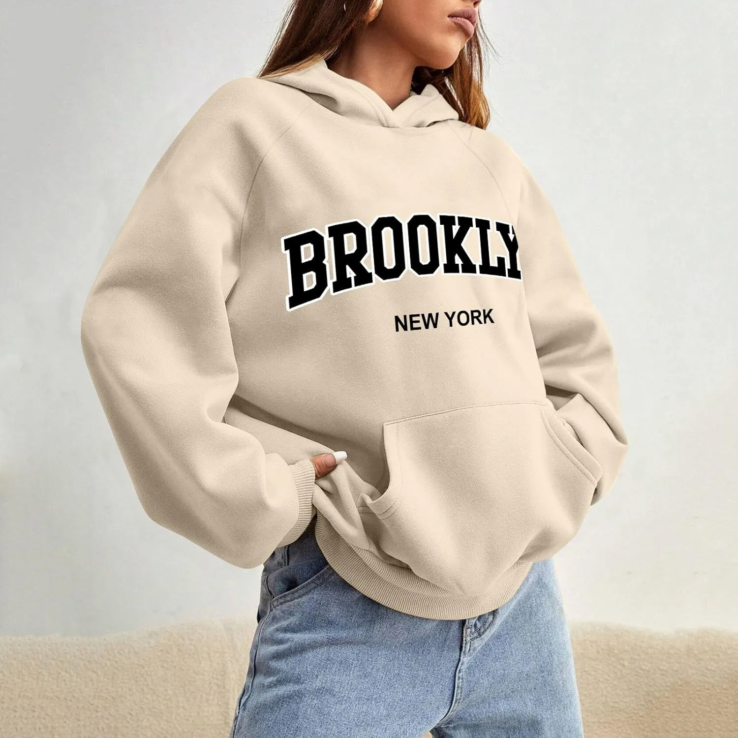 Womens Brooklyn Hoodies Trendy Y2K Oversized Sweatshirt New York Crewneck Long Sleeve Pullover Tops With Pockets