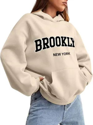 Womens Brooklyn Hoodies Trendy Y2K Oversized Sweatshirt New York Crewneck Long Sleeve Pullover Tops With Pockets