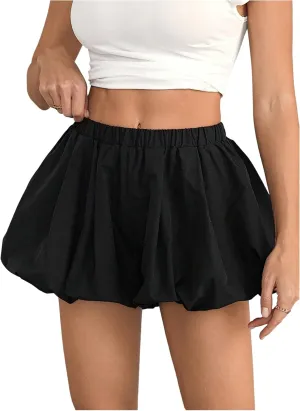 Women's Bubble Skirts Elastic Waist Ruffle Hem Low Rise Puffy Y2K Mini Skort Skirts Trendy